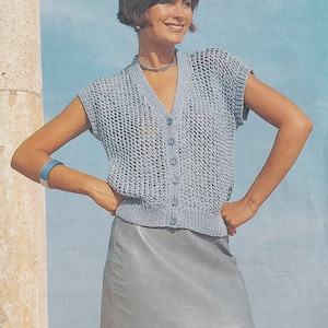 vintage knitting pattern PDF for ladies 1980s summer top - ladies lacy waistcoat cardigan