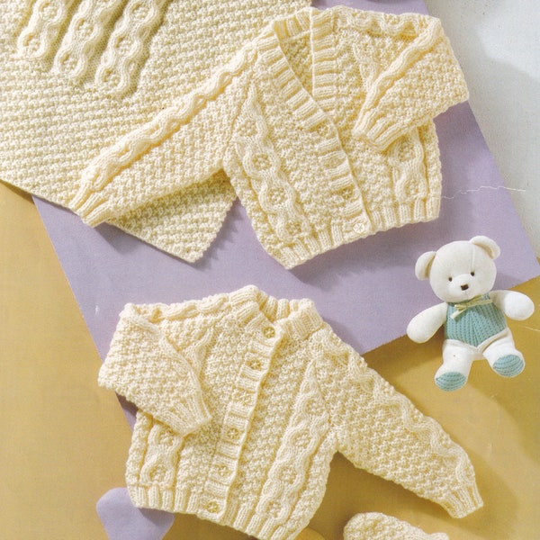 aran knitting pattern for baby cardigan blanket and mittens set