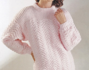 vintage knitting pattern for ladies chunky sweater with ribbed yoke, PDF instant download