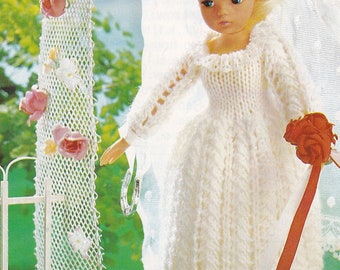 vintage knitting pattern for wedding dress for 12 inch Sindy teenage fashion doll
