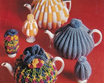 vintage knitting pattern for tea and egg cosies - teapot and egg covers - digital file