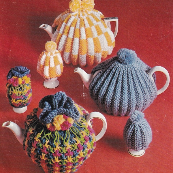 patrón de tejido vintage para cosies de té y huevos - cubiertas de tetera y huevos - archivo digital