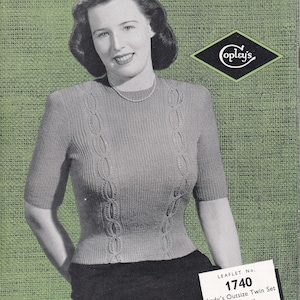 vintage 1940s knitting pattern - ladies twin set for the larger figure - PDF instant download