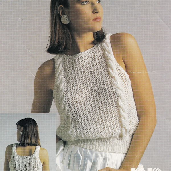 vintage knitting pattern for ladies lovely summer sleeveless top with cable detail
