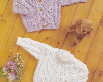 baby aran cardigan / jacket and sweater vintage knitting pattern - instant download PDF instructions