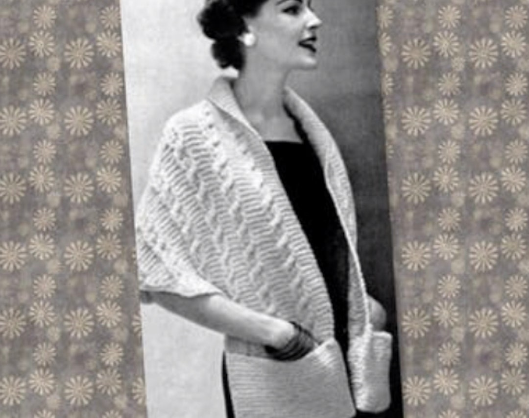 Knitting Pattern For Vintage Shrug Scarf With Pockets Etsy