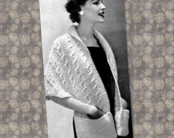 Knitting pattern for vintage shrug scarf with pockets