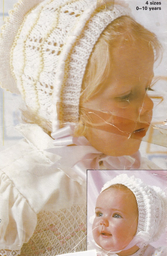 Vintage Baby Bonnet Vintage Knitting Pattern 0 to 10 Years Etsy Canada