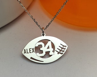 Custom Football Number Necklace Personalized Sterling Silver Sports Pendant for Men, Athlete Gift, Jersey Number Jewelry