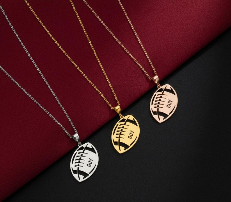 Sterling Silver Football Necklace: Personalized Name & Number, Sports Jewelry image 5