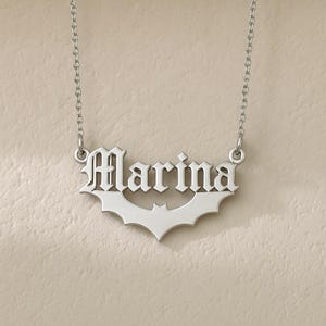 Personalized Bat Name Necklace: Gothic Halloween Jewelry Gift