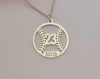 Personalized Sterling Silver Softball Necklace: Name & Number Pendant
