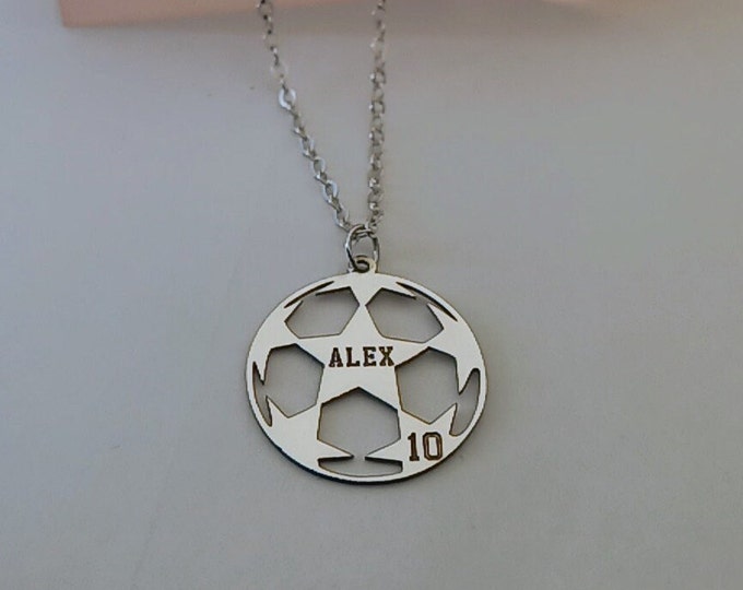 925 Sterling Silver Soccer Ball Jewelry, Sport Necklace, Soccer Ball Pendant, Sports Gift, Personalized Soccer Ball Gift, Name Jewelry, Alex