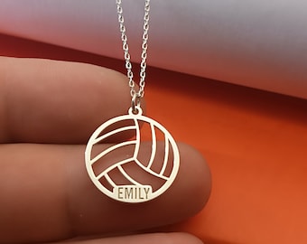 Ciondolo sportivo da pallavolo in argento sterling con numero e collana in argento con nome, gioielli con nome da pallavolo, numero sportivo in argento, regalo per la mamma sportiva