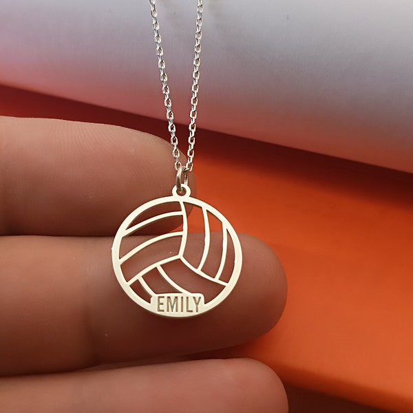 Sport Volleyball pendant in Sterling Silver number and name silver necklace , volleyball name  jewelry, silver sport number, sport mom gift