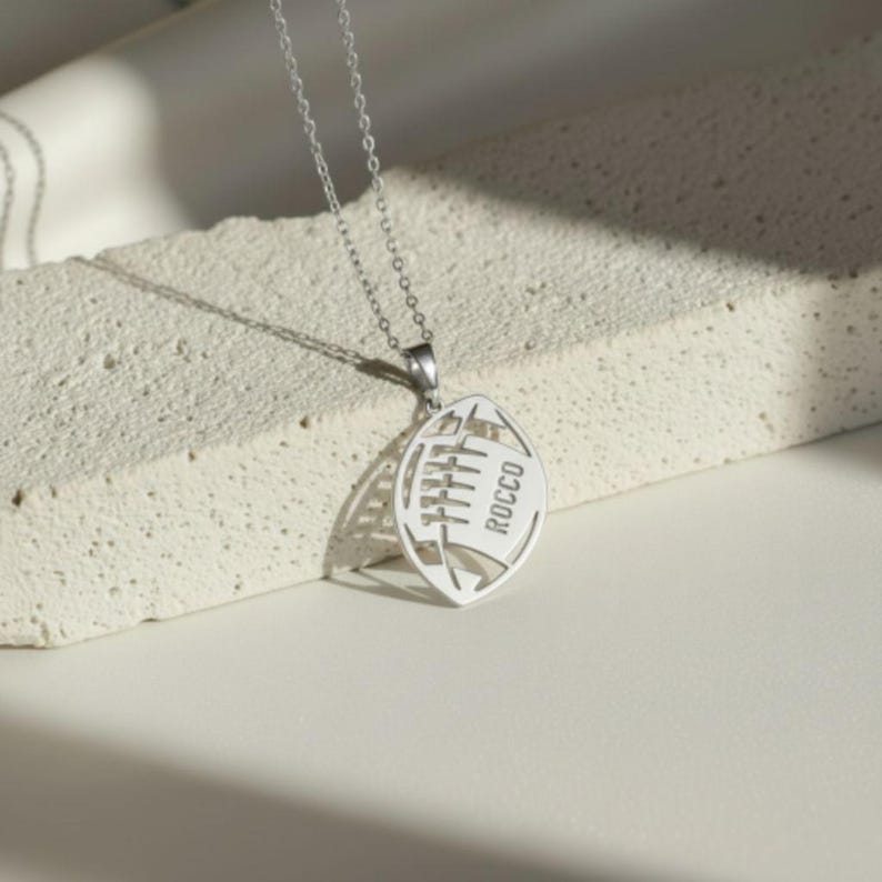Sterling Silver Football Necklace: Personalized Name & Number, Sports Jewelry image 9