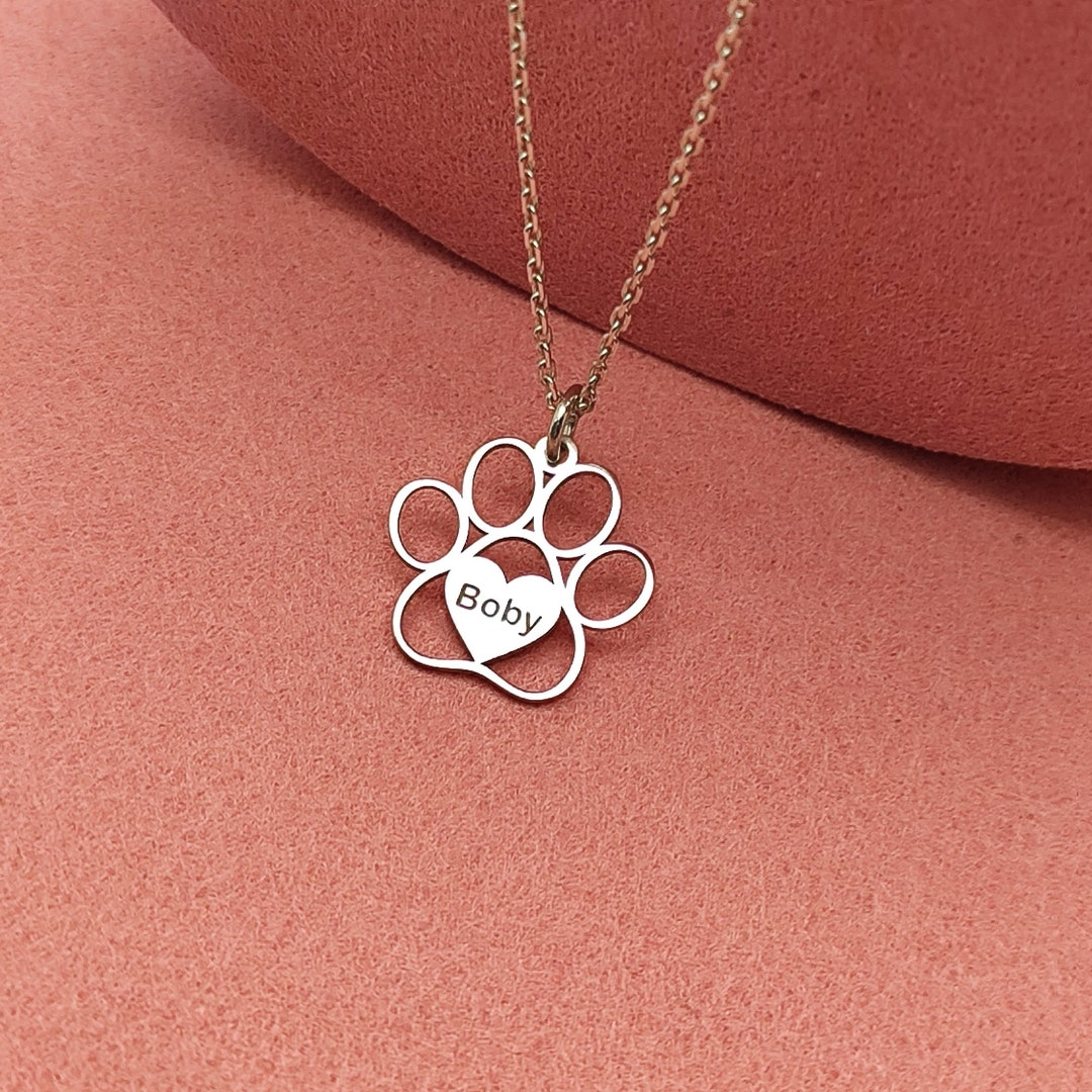 Personalisierte Pfotenabdruck Kette - Hunde Gedenk Halskette Mit Gravur & Geburtsstein