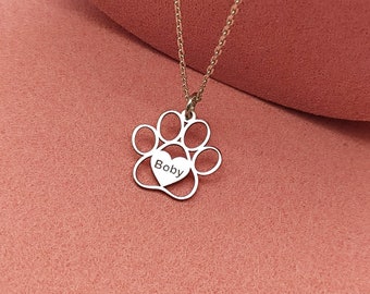 Personalized Paw Print Name Necklace – Custom Pet Lover Gift | Sterling Silver, Gold or Rose | Memorial, Ready to Gift