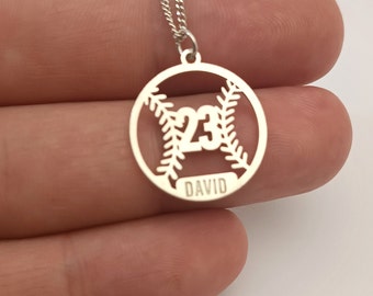 Personalized Silver Baseball Ball with Name Number, Custom Baseball  Necklace For Baseball Sports Player Gift
