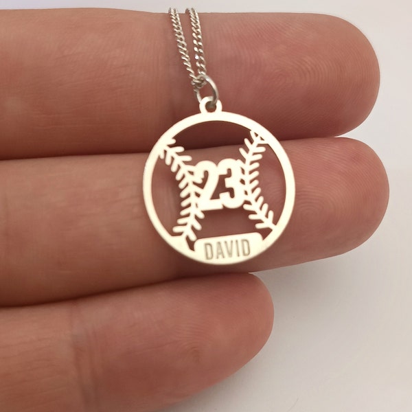 Personalized Silver Baseball Ball with Name Number, Custom Baseball  Necklace For Baseball Sports Player Gift