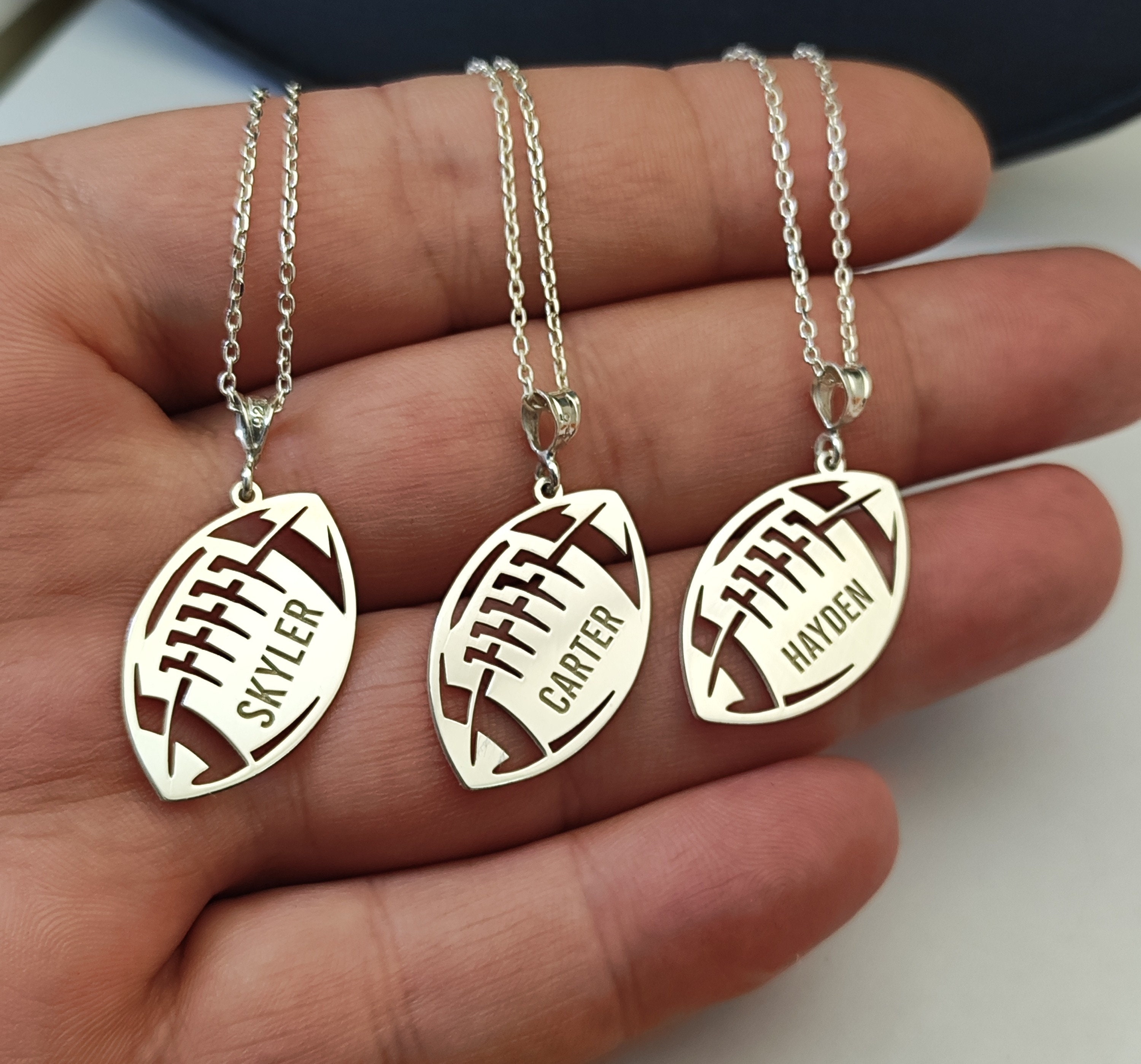 Football Goldschmuck, Fußball-Sportkette, 925 Sterling Silber Fußballkette, personalisierte Fußballnummer Kindergeschenk