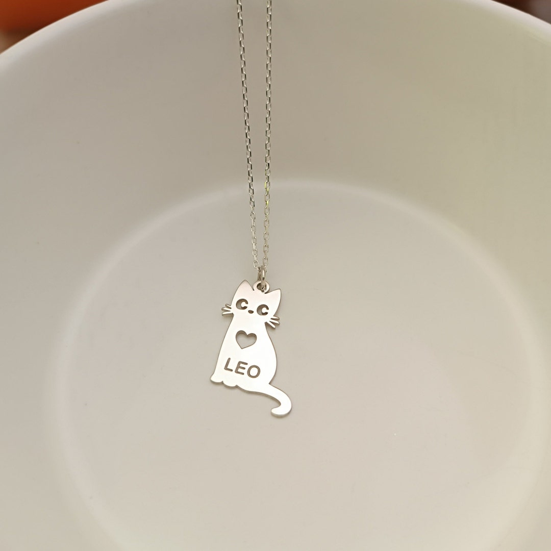 Personalized Cat Necklace, Cat Name Necklace, Custom Cat Jewelry