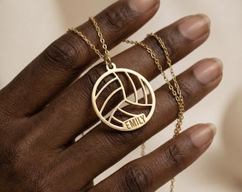 Personalized 14K Gold Volleyball Necklace - Custom Name & Number