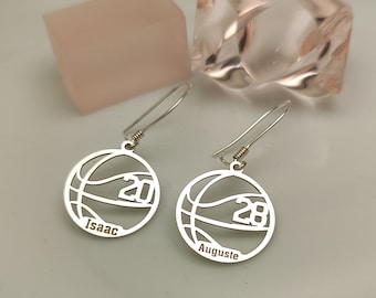 Personalized Basketball Name Earrings • Custom Stud Earrings •  Sports Jewelry Gift for Girls Teens, Athletes, Basketball Fans
