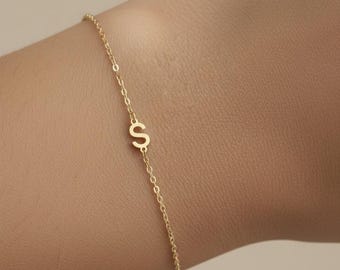 Dainty Gold Initial Bracelet, Adjustable Letter Charm Bracelet