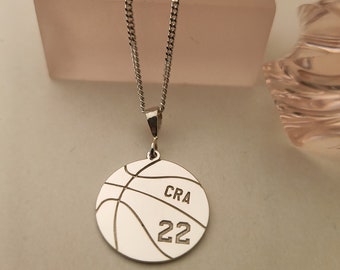 Basketball Number Name Necklace, Custom Basketball Name Pendant,Personalized Basketball Jewelry, Custom Ball Jewelry Silver Coach Gifts