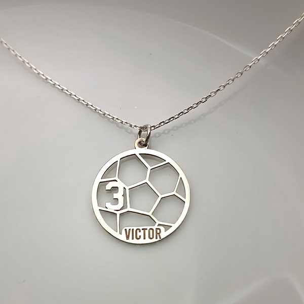 Pendentif ballon de football - Collier sport - Cadeau sport personnalisé en argent sterling 925 - Pendentif unique - Cadeau fan de football - Cadeau de Noël