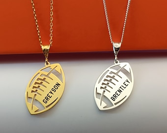 Sterling Silver Football Necklace: Personalized Name & Number, Sports Jewelry