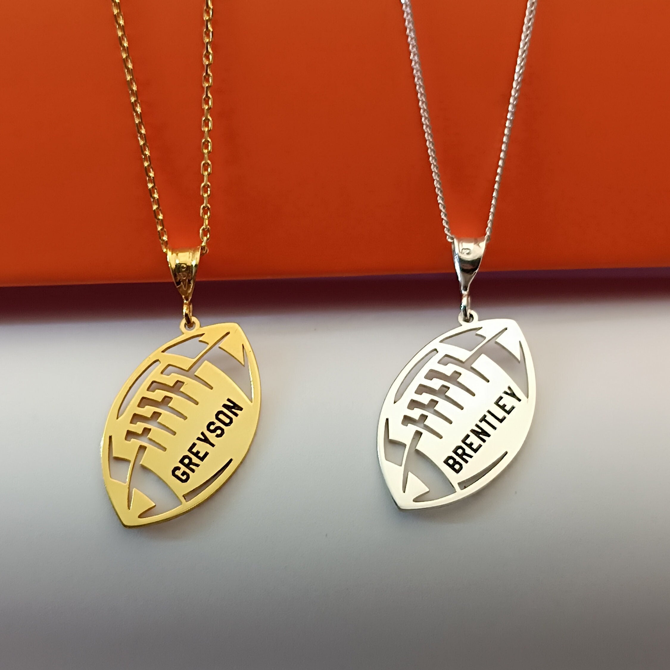 Personalized Football Helmet Number And Name Pendants - Quality Gold