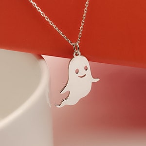 Halloween gift jewelry, dainty ghost necklace, holiday presents,  925 silver ghostly pendant, for her gifts,  personalized gift