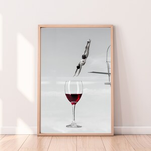 Bar Cart Art Poster - Diving into a Glass of Wine