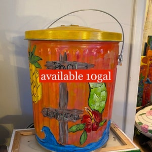 Hand Painted 10 Gal. Garbage/Trash Cans with Lids