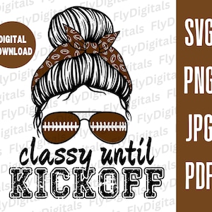 Football Mom Messy Bun PNG SVG, Game Day Shirt (Digital Download)