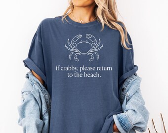 If Crabby Please Return To The Beach PNG SVG: Funny Beach Crab Summer Vacation png Coastal Humor Ocean Quote Retro Seaside Design