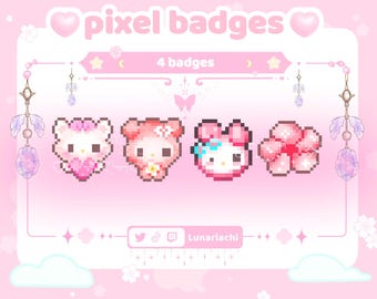 Kawaii pixeldieren, roze flirt met pastelkleurige beekjes