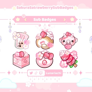 Cherry Blossom Delight Sub Badges for Twitch & YouTube | Discord Roles Set | sakura sub badges | Straberry bit badges
