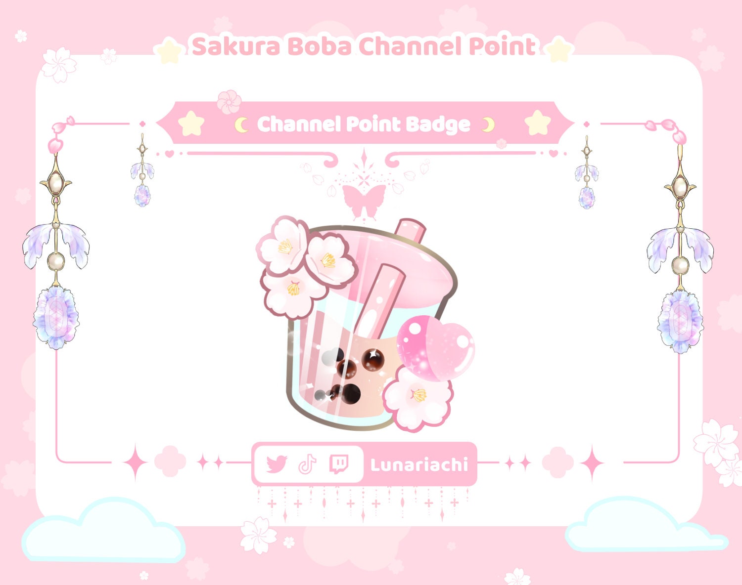 Cute Sakura Boba Drink Channel Point Badge for Twitch | Kawaii Pink Emote | Digital Stream Overlay