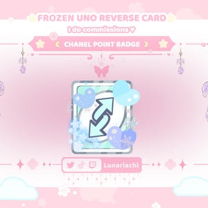 Carte inversée Uno congelée | Badge de point de chaîne Kawaii pastel enneigé pour Twitch | Emote mignon en téléchargement numérique