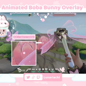 Kawaii Boba Bunny Animated Twitch Overlay: Sakura Valorant Stream Package