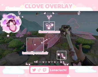 Valorant Nelke Overlay | Schmetterling Fadenkreuz & Floral Twitt Overlay | Pink ästhetischer Strom Einrichtung | Benutzerdefiniertes Valorant HUD