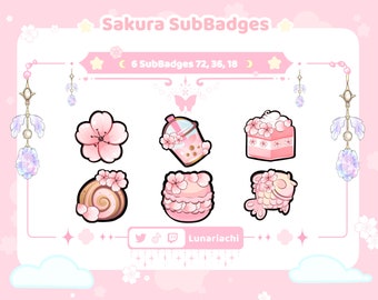Sakura-dessertsubbadges voor Twitch, YouTube en Discord (digitale download)