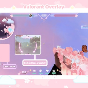 Blüten-Overlay / Mond / Schmetterling / Salbeibach-Overlay | HUD Valorant Spiel |  Twitch OBS YouTube, Streamlabs, mit Chatbox