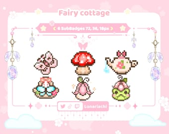 Fairycore Cottage-subbadges voor Twitch, YouTube en Discord