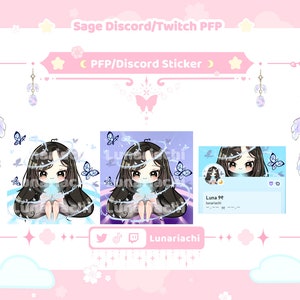 Könnte beinhalten: Eine digitale Illustration einer Comicfigur mit langen braunen Haaren, die ein blaues Kleid trägt und von Schmetterlingen umgeben ist. Die Figur hält eine kleine, leuchtende Kugel. Das Bild ist vor einem lila und blauen Hintergrund mit einem weißen Rand platziert. Der Text "Luna 98" und "lunariachi" ist auf dem Bild sichtbar.