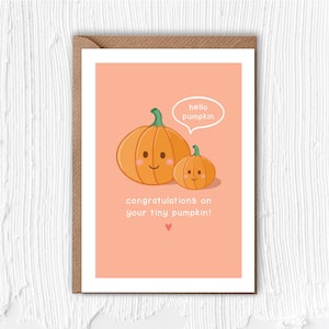 Félicitations pour votre petite citrouille ! | Carte | Citrouille | Automne | Bébé | Enceinte | Nouveau bébé | Amour | Mignon | Bleu | Rose | Fille | Garçon