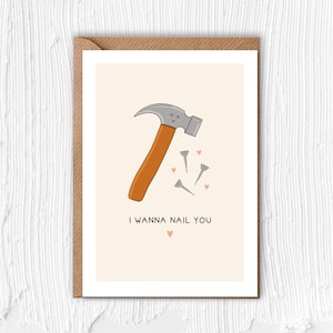 Ik wil je nagelen! | Kaart | Schattig | Hamertijd | Jubileum | Valentijnsdag | Liefde | Vriendje | Vriendin | Timmerman | Nagels